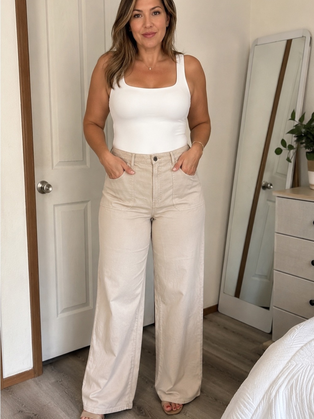 NWT a.n.a. Highest Rise Wide Leg Pants Beige Size 16 Tencel Blend
